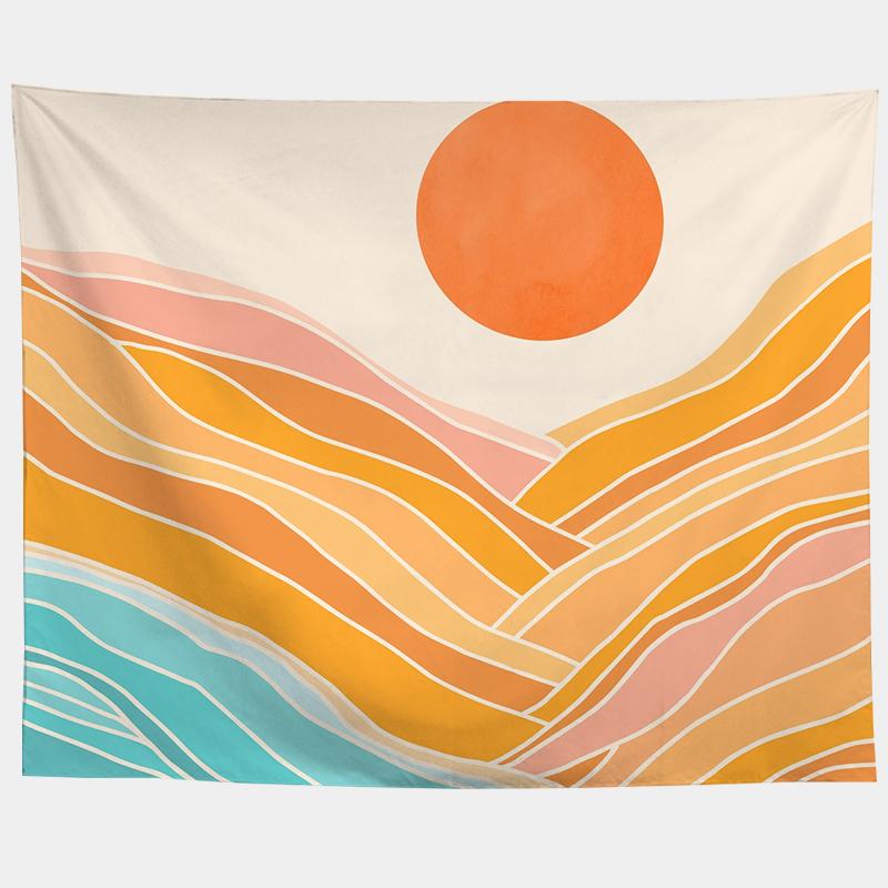 Watercolor Sea Sunset Tropical Forest Print Tapestry  Plants Abstract Landscape Living Room Bedroom Home Decor