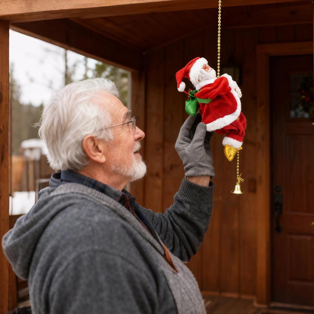 Wspinający się Święty Mikołaj 13x12.5x10cm Elektryczny Na baterie Dekoracja świąteczna do domu z muzyką Świąteczny Święty Mikołaj wspinający się po linie zawieszka