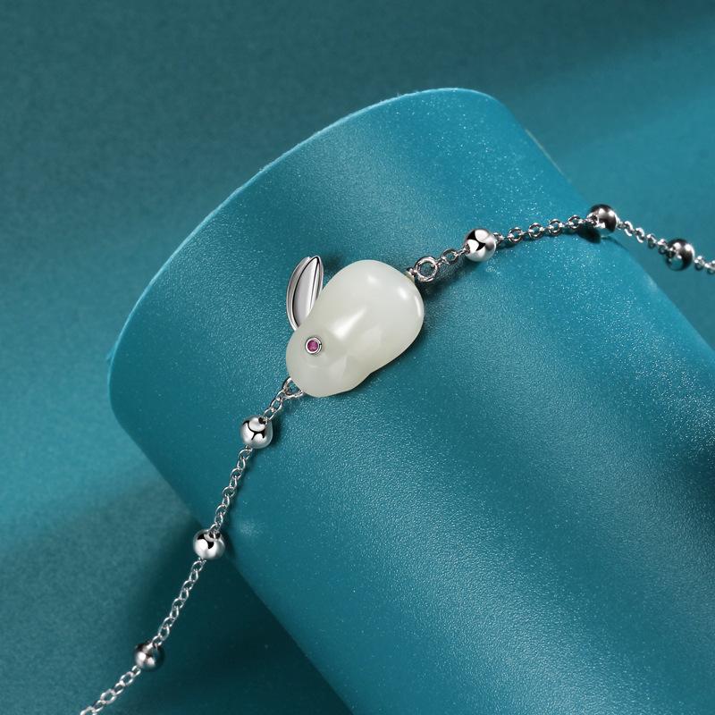 Jade Rabbit Bracelet Female Lucky Pet Hetian Jade Forbidden City Rabbit Transfer Bead Accessories Light Luxury Birthday Gifts