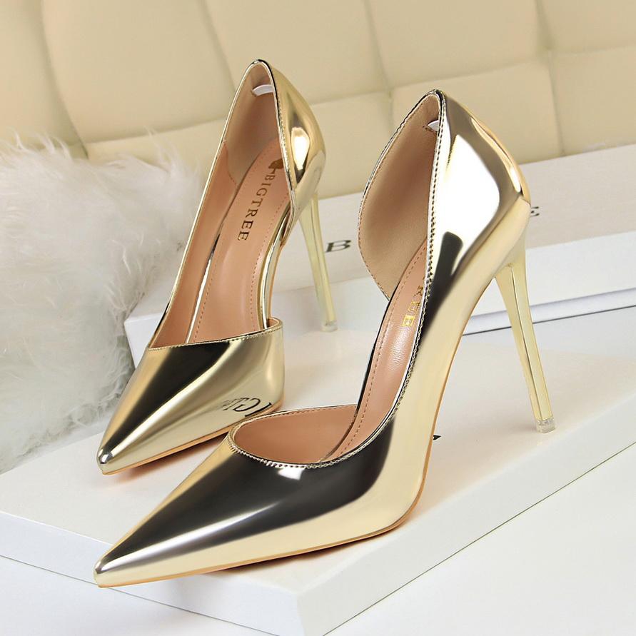Sexy Damen Pumps Lackleder Hohe Absätze Party Urlaubsstil Einzelne Schuhe Absätze Stiletto Damenschuhe Hochzeitsschuhe Tacones