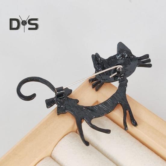 Adorable Cat Shape Brooch Colorful Enamel Faux Pearl Rhinestone Pin Suit Lapel Badge Casual Accessories