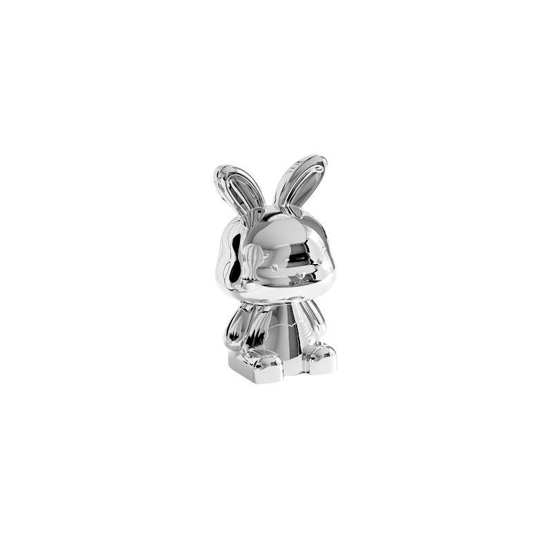 Ornamento Coelho Prateado Eletrodepositado, Decoração Coelho 3D Fofo de Orelhas Compridas para Decoração de Casa