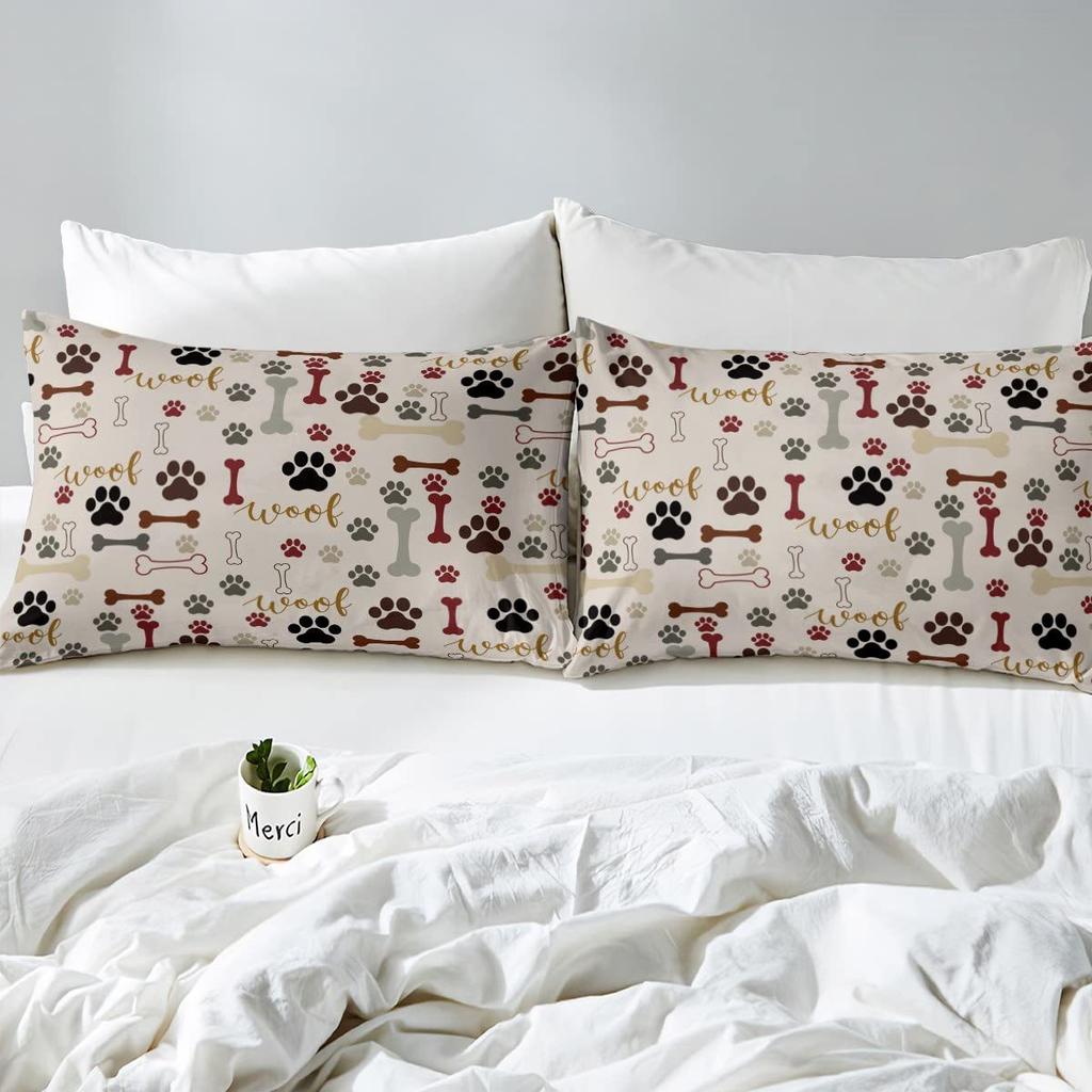 Pet Animal Dog Paw Print Duvet Set Bone Pattern Bedding Three-Piece Set Room Decoration