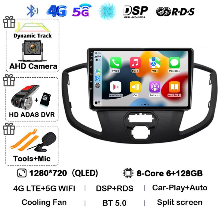 Android 14 Carplay Auto WIFI+4G For Ford Transit 2015 2016 2017 2018 GPS Car Radio Multimedia Video Player Stereo 360 Camera DSP