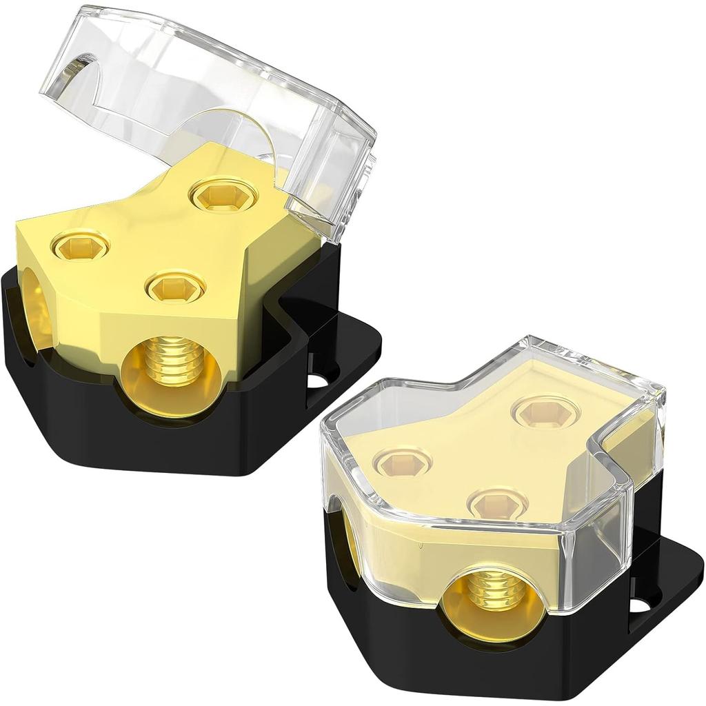12V Stromverteilerblock Auto-Audio-Verstärker-Splitter 2-Wege 0/2/4 Gauge Ein 4/6/8 Gauge Aus Ground-Verteilerblock für Auto, Boot