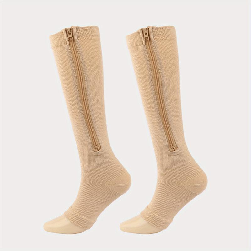 Unisex Toeless Compression Socks, Side Zip Up Knee High Socks, Prevention Socks