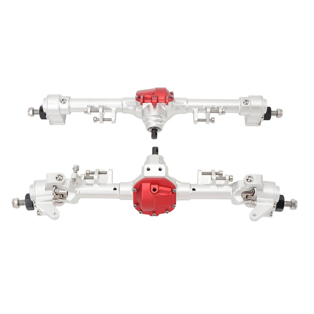 RC Car Front Rear Portal Axle Silver Red Aluminum Alloy High Load Bearings Front Rear Portal Axle Assembly for SCX10 II 1/10 RC Car