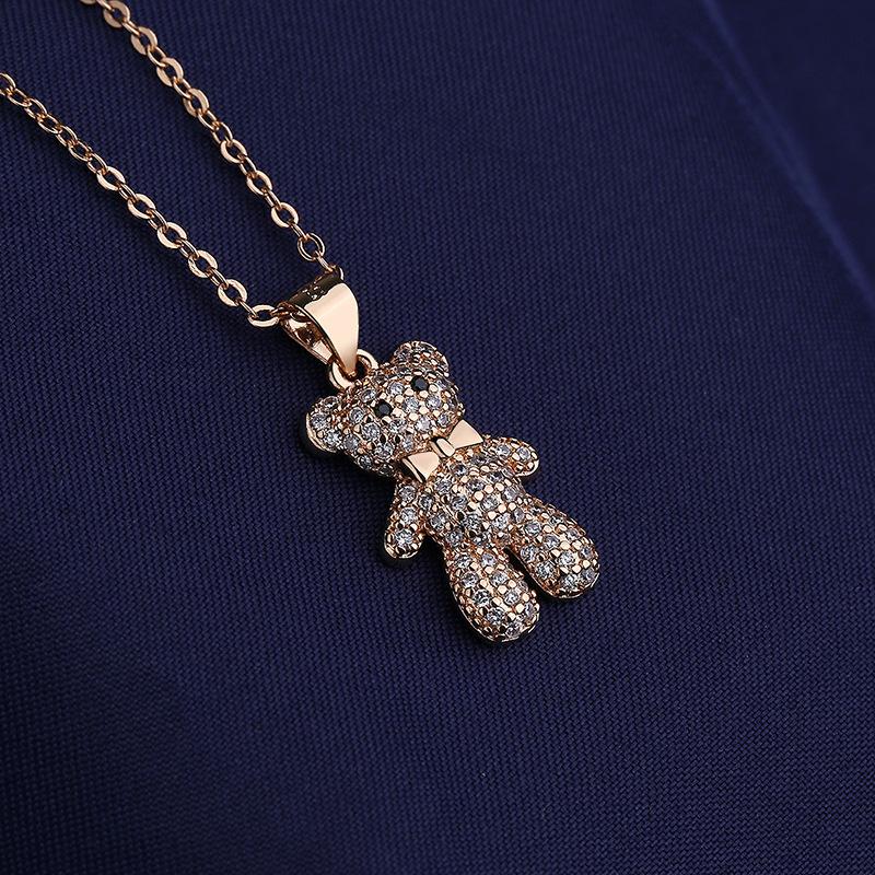 925 Sterling Silver Gold Rose Gold Cute Bear Pendant Necklace Sweet Personality JewelryGood product