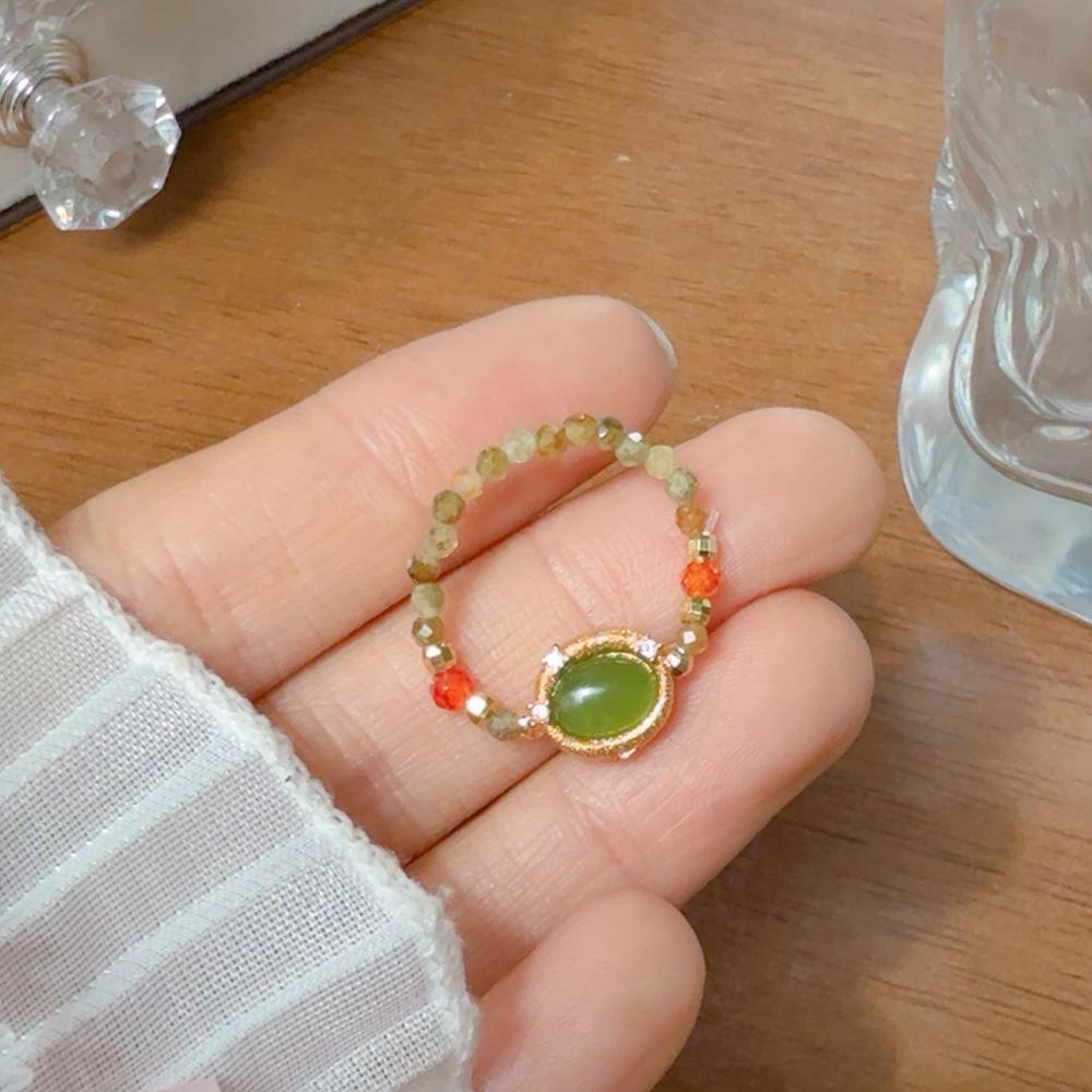 Women's Amber Agate Ring: Chinese Style, Wealth-Attracting, Tiger Eye & Lapis Lazuli, Versatile & Stylish