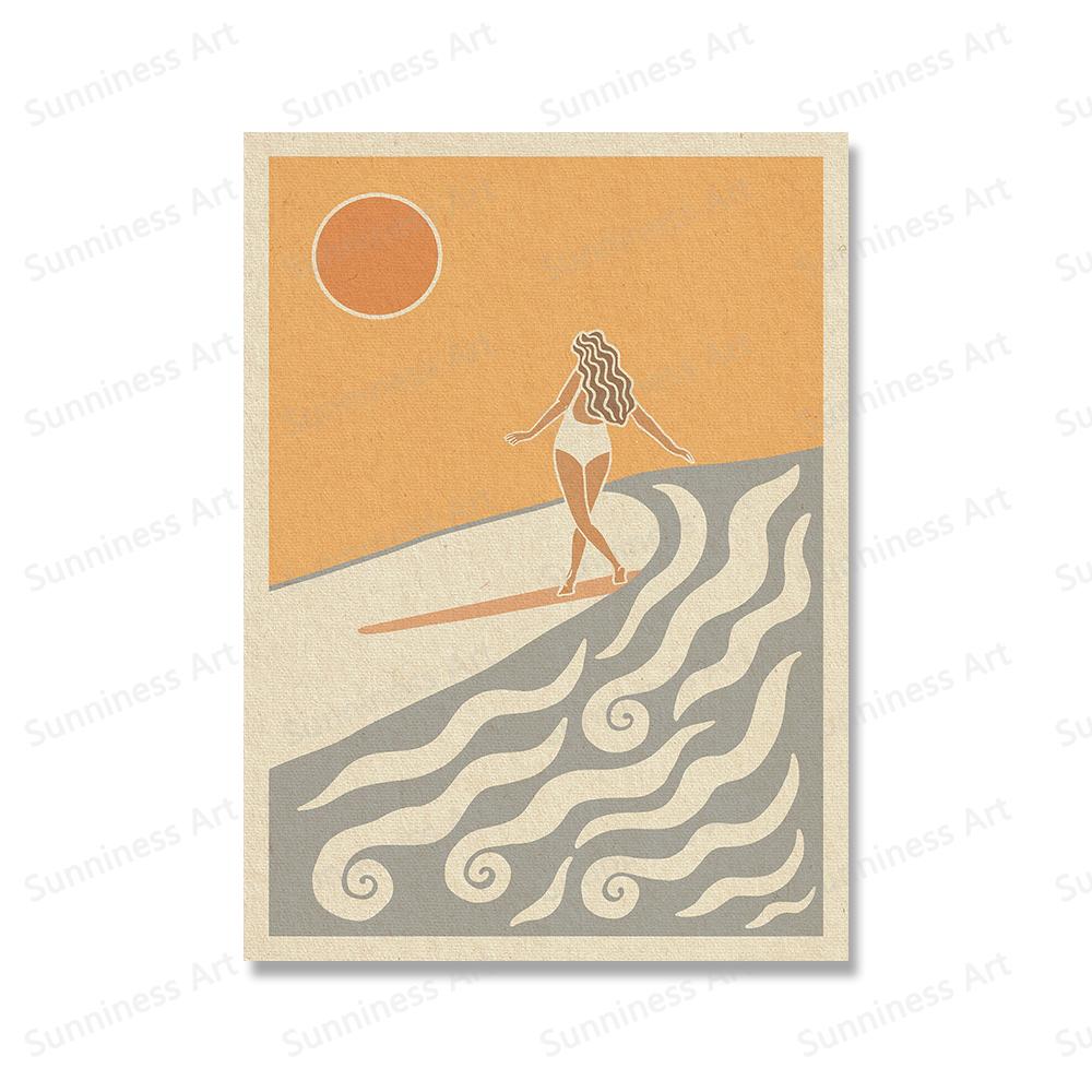 

Wave Chaser Surf Girl Холст Картина Закат Пляжный Дом Прибрежные Растения Принты Скандинавские Плакаты для Серфинга Хижины Домашний Декор Фотографии 21x30cm No Framed светло-серый