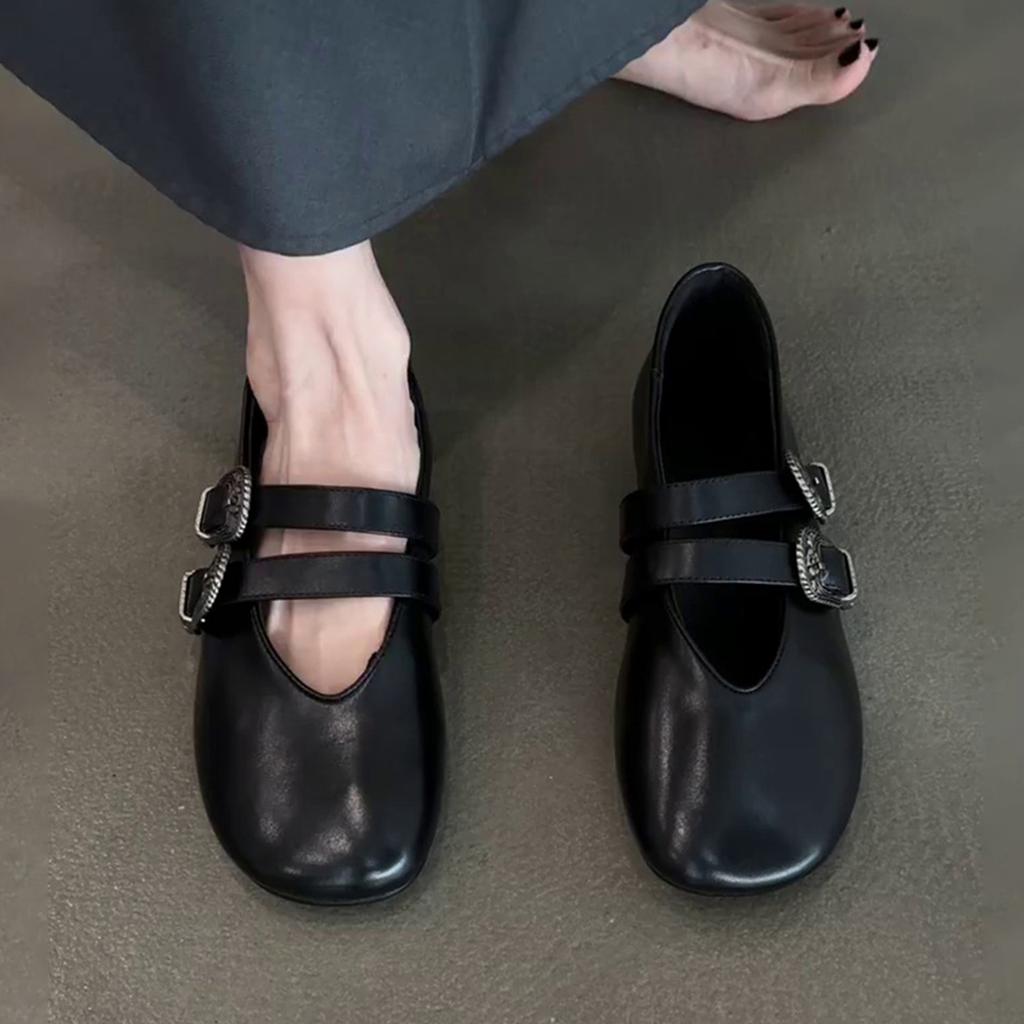 Sheepskin Version~ Temperament French Niche Design Sense with Soft Leather Retro Soft Sole Comfortable Women's Shallow Mouth Single Shoes