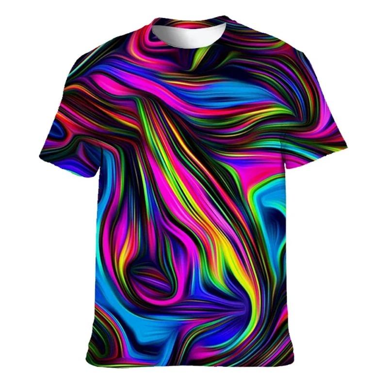 Färgglada T-shirts för män 3D-tryckt neon abstrakt t-shirt kortärmad
