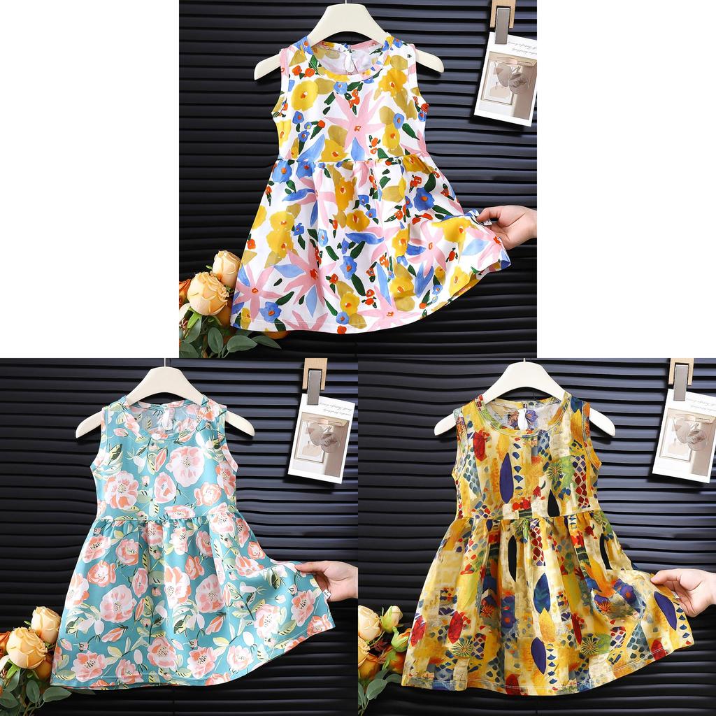 Girl Sleeveless Dress With Floral Pattern For Toddler Summer Wear