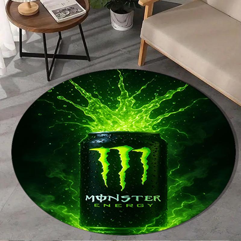 1 Stück Monster Energy Runder Teppich, Rutschfeste Stuhlmatte, Heimdekoration, Kreis-Teppich Perfekt für Büro, Schlafzimmer, Wohnzimmer, Weihnachtsgeschenk