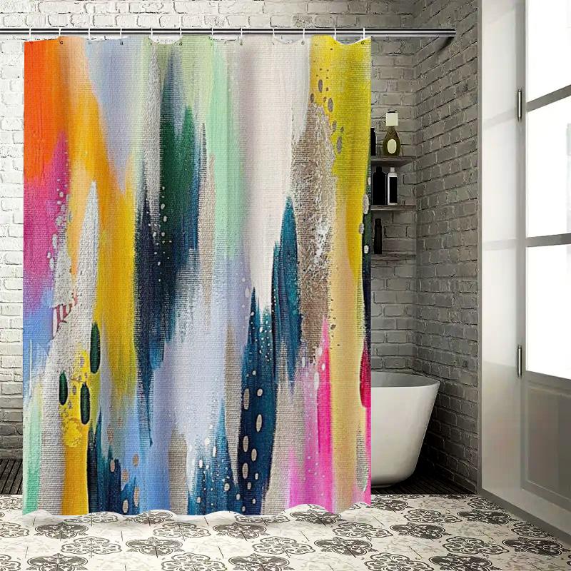 Abstract Colorful Stripes Design Waterproof Shower Curtain Heat Resistant Machine Washable Non-Transparent 180x180cm