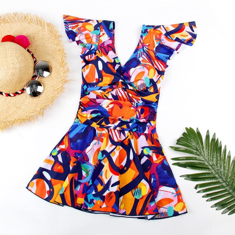 Plus Size Womens Modest One Piece Swimsuit High Waist Floral Print Tummy Control Swimwear Spa Pool