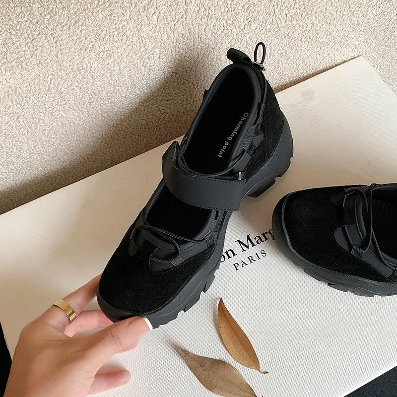 Cowhide Version~ Korean Version of Niche Design Ballet Sneakers Women's 2025 New Velcro 34-42 Shoes