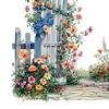 Removable Garden Gate Wall Decal Spring Flowers Peel And Stick Wall Art Waterproof Self Adhesive Mural Decal for Bedroom Office Bathroom