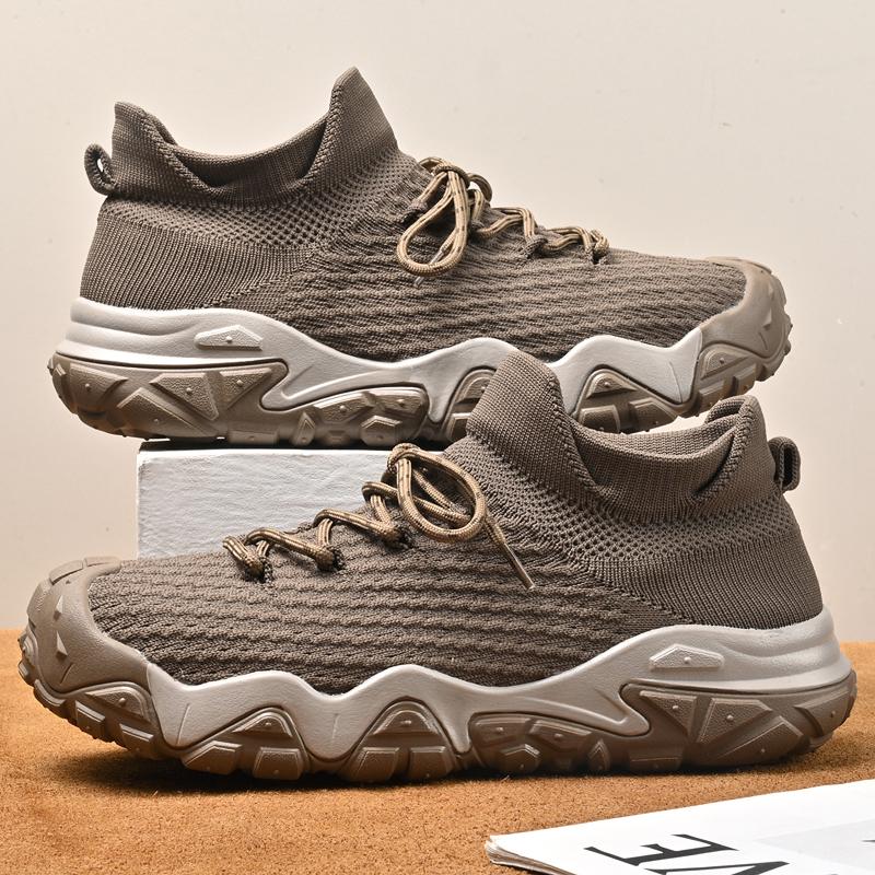 High-Quality Men's Outdoor Sneakers Spring Autumn Knitted Mesh Breathable Sports Shoes Casual Fashionable Hiking Oversized Shoes 39-46