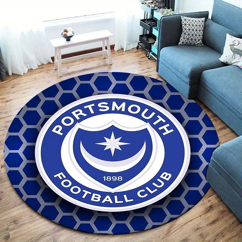 Portsmouth Football Club Round Area Rug,Carpet Rug for Living Room Bedroom Sofa Playroom Decor,Non-slip Floor Mat