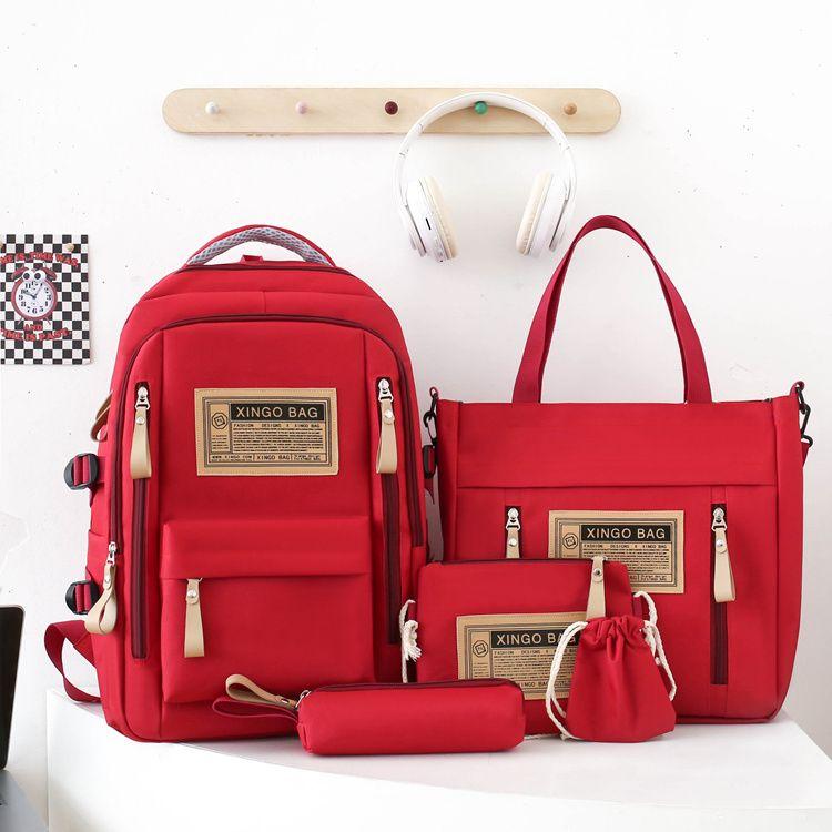4pcs/set Backpack Female Junior High School Large Capacity High School College Style Schoolbag Outdoor anti backpack