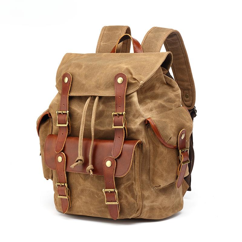 Backpack Men's Outdoor Backpack Sports Travel Bag Mountaineering Computer Student Bag Waxed with Red Brown Head Layer