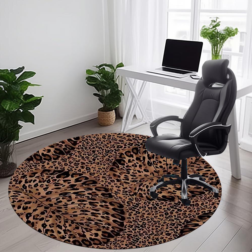 1pc Leopard Print Office Round Area Rug, Indoor Mat Suitable ForOffice, Under Office Chairs Bedroom Living Room Home Decor, Room Deco Q076