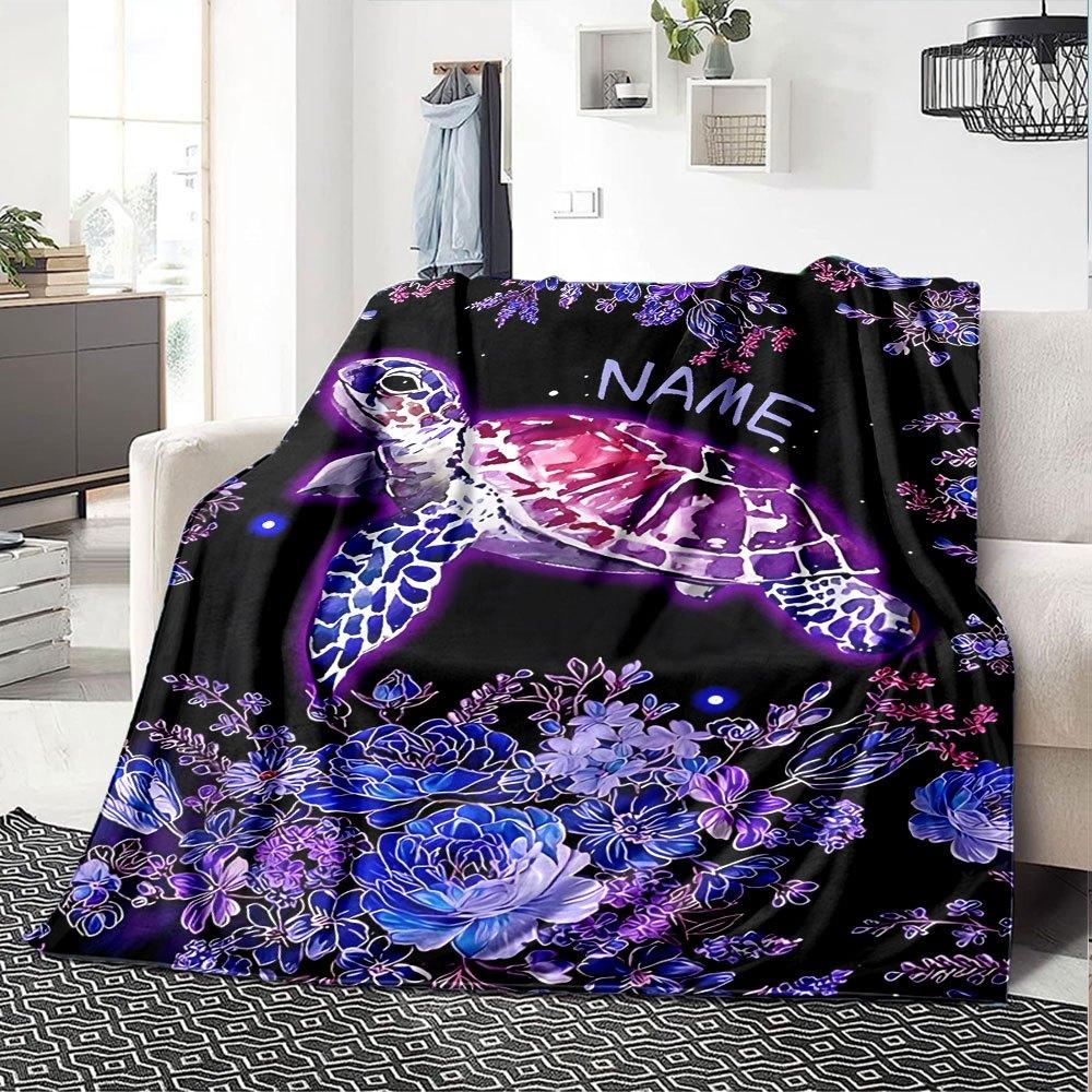 Sea Turtle Floral Design Home Customize Your Name Blankets Soft Cozy And Lightweight For Yearround Use Perfect For Picnics Sofa Relaxation Office