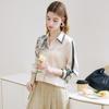 TUHUANG Women's Silk Satin Botanical Print Long-Sleeve Shirt