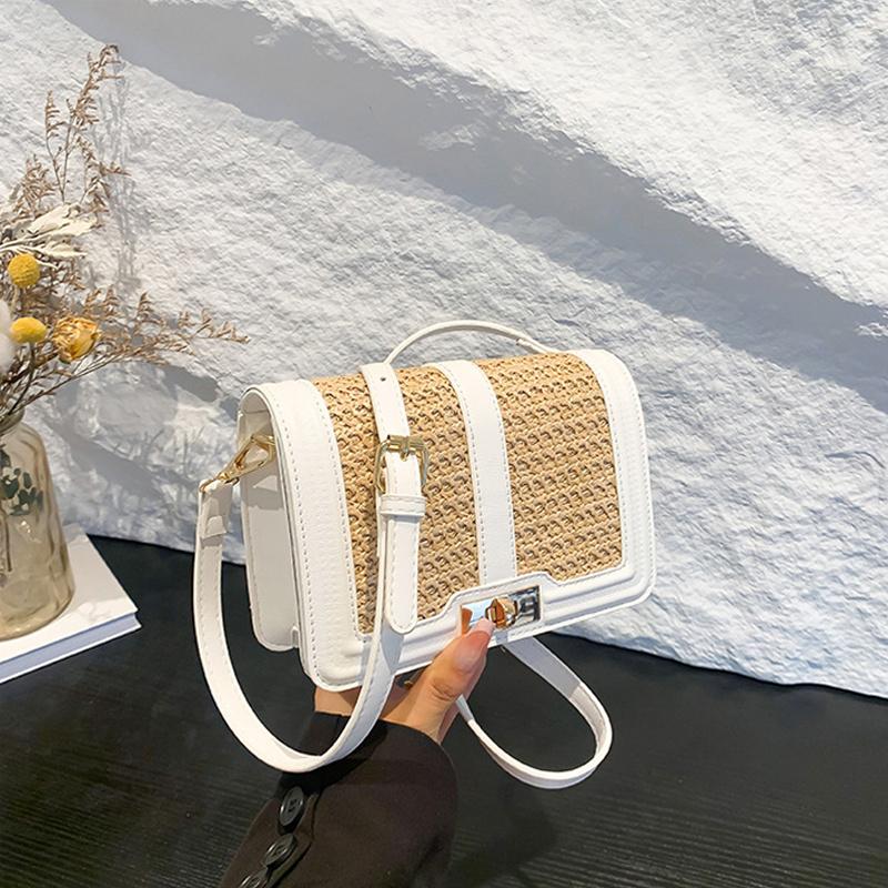 Square Summer Straw Woven Clutch Handbags for Women PU Leather Crossbody Bags Casual Beach Rattan Travel Shoulder Messenger Bags