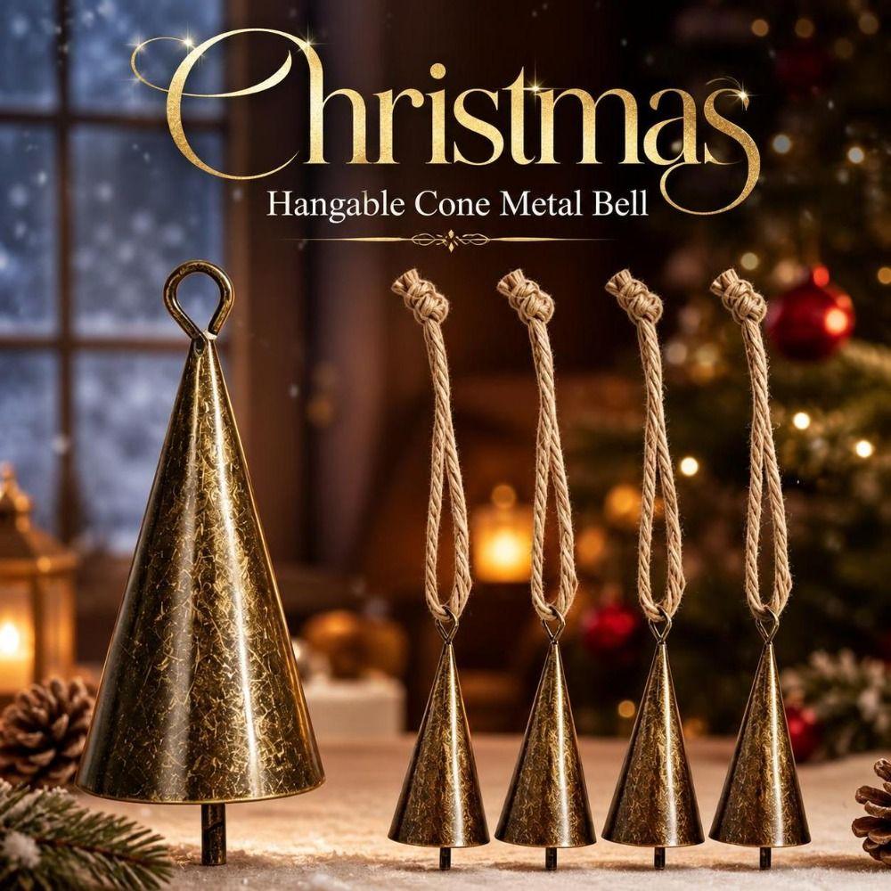Hangable Christmas Cone Metal Bell Conical Craft Bell New Hanging Bell  Festival Ornament