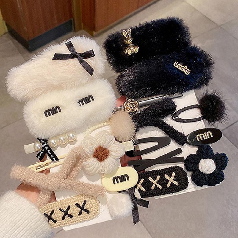 10 stk Dame Side Barrettes Hodeplagg Vinter Plysj Drakts Tiara Hårtilbehør For Jenter Hårspenner