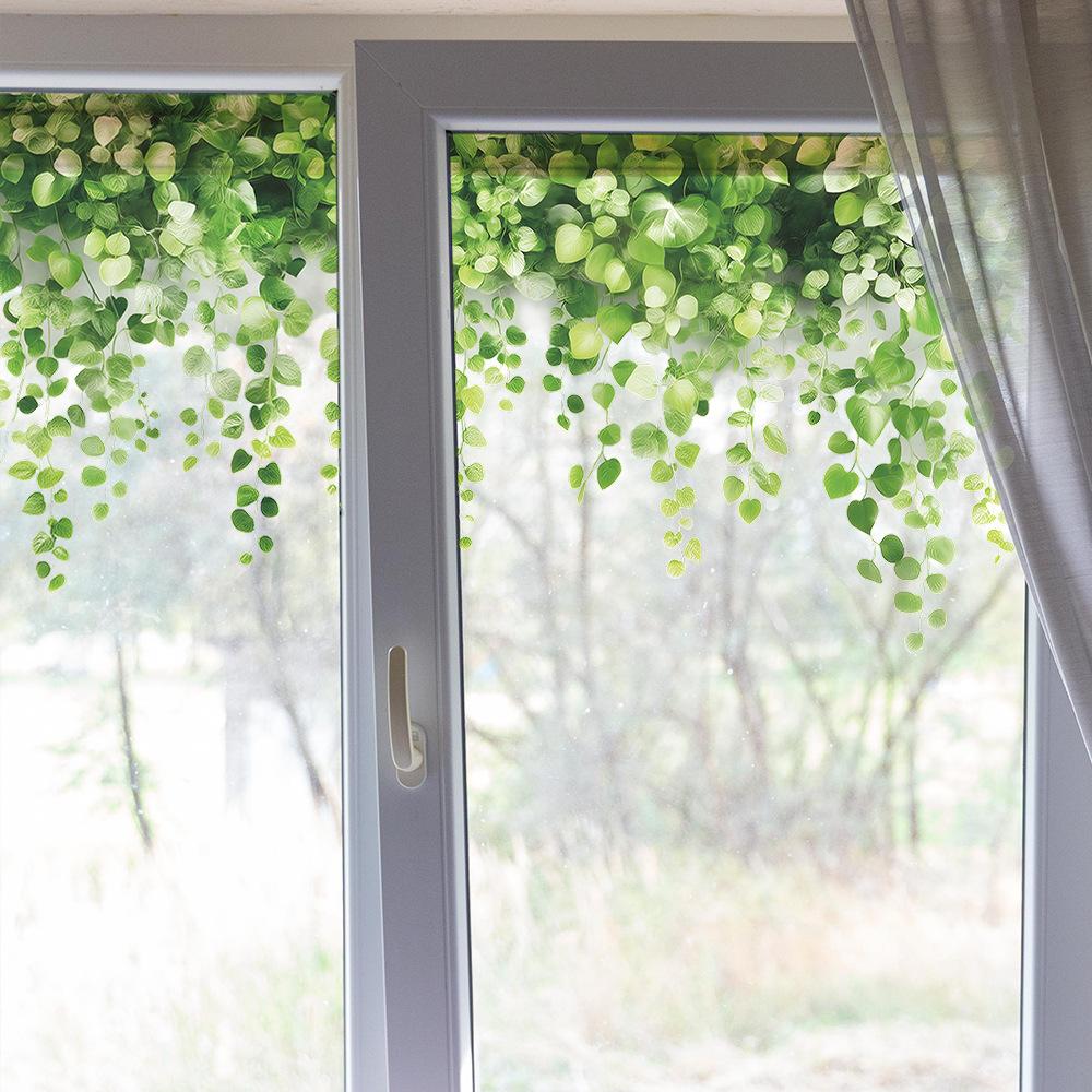 PVC Frische Grüne Blattranke Wandaufkleber Abnehmbar Selbstklebend Wanddeko für Badezimmer Zuhause Hintergrundwand Dekoration