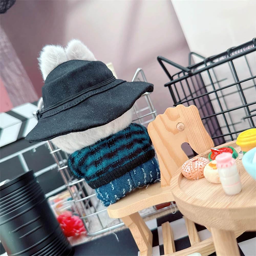Niannyyhouse 10cm-15cm Plush Doll Clothes, Hat, Sweater, Jeans, Goggles, 17cm Doll Clothes, Dress-Up (Black)