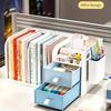 Desktop Bookshelf Organizer with Drawers and Pen Holder Desk Storage Caddy for Office Supplies Books Stationery Home Office School Dorm Desk Organizer