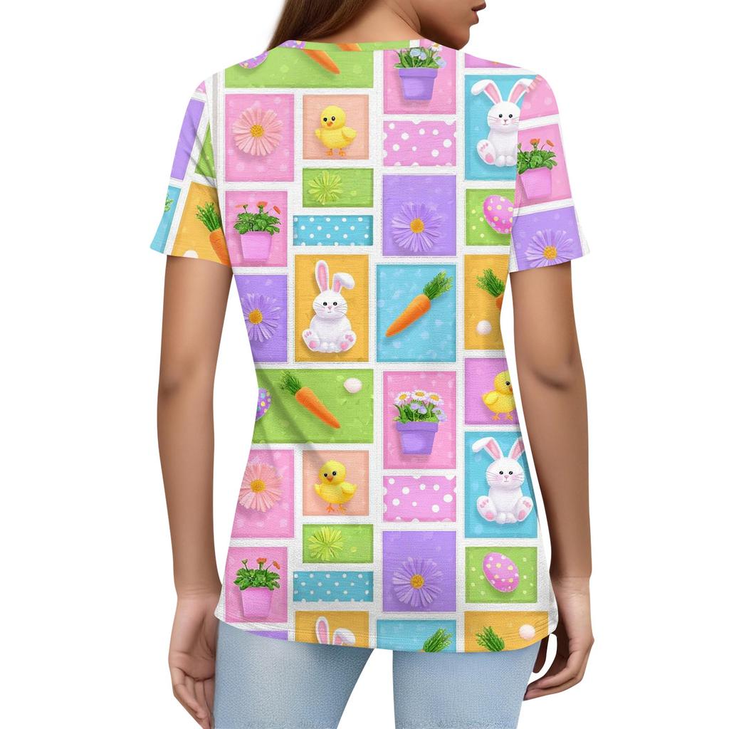 Women's T Shirt Print Button Short Sleeve Daily Weekend Fashion Basic V- Neck Regular Top