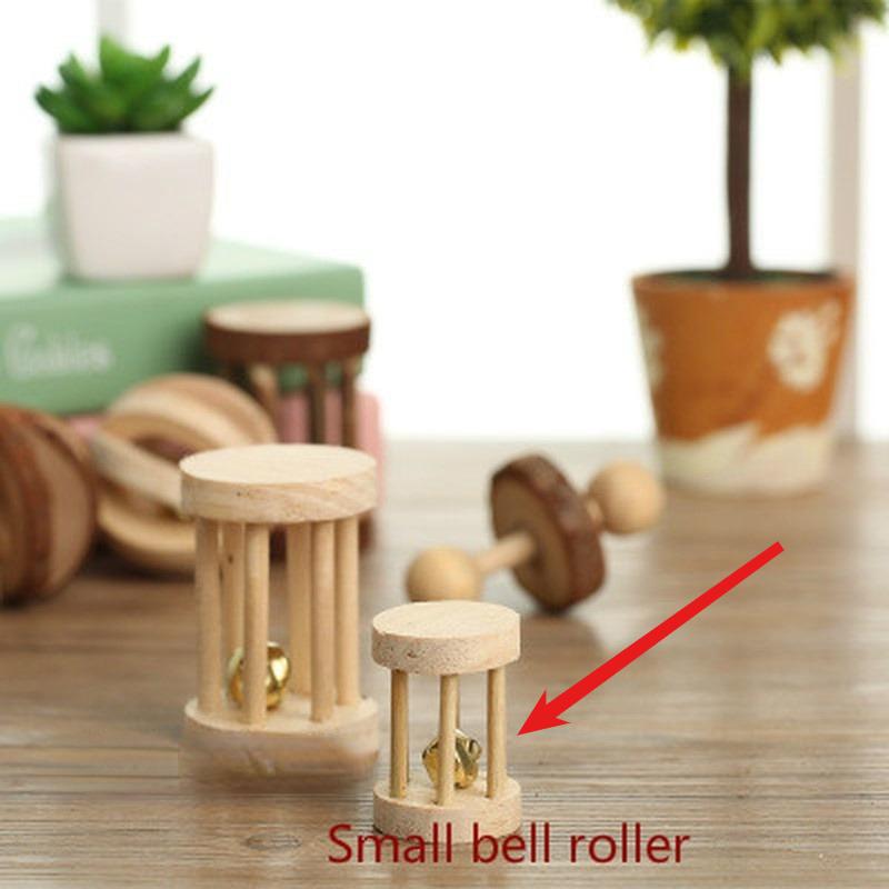 1Pc Natural Pine Dumbells Unicycle Bell Roller Chew Toys For Rabbits Guinea Pigs Rat