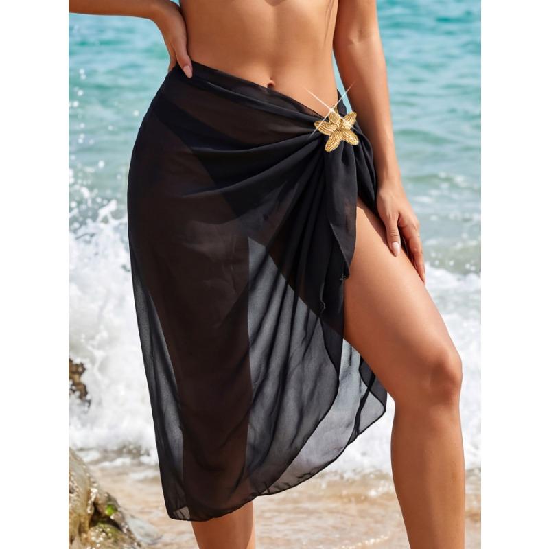 Women Sexy Chiffon Beach Wrap Skirt With Metal Decoration