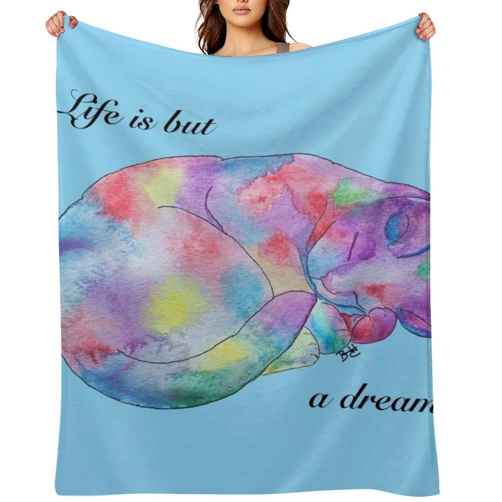 Life is but a Dream - Watercolor Dreaming Cat Throw Blanket Luxury Brand For Baby Hairy anime Blankets