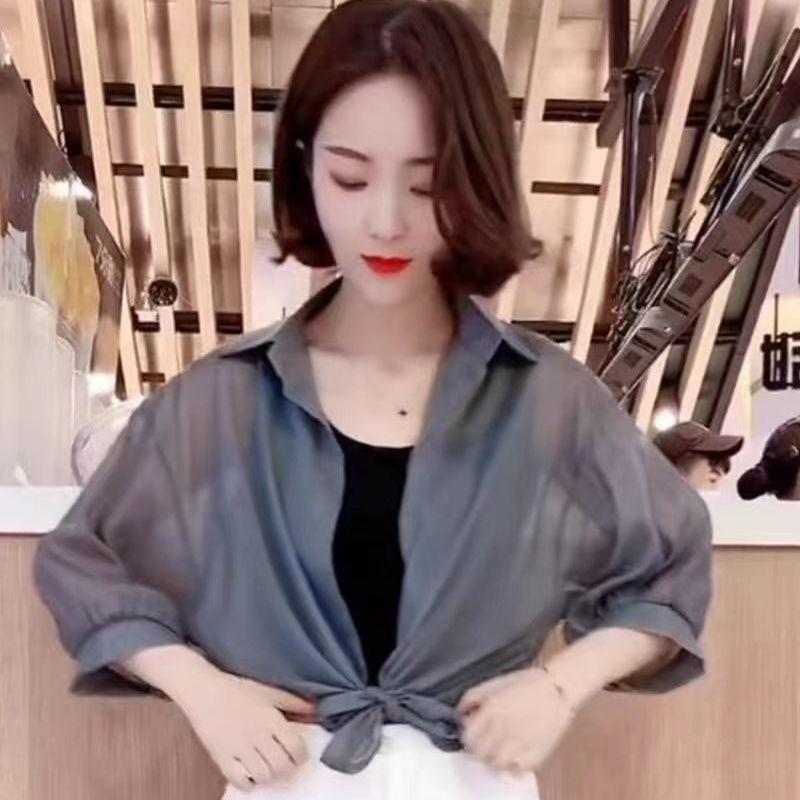 Sheer Shirts for Women Tender Fairycore Button Summer Sun-proof Lightweight Korean Style Slouchy Commuting Temperament Versatile