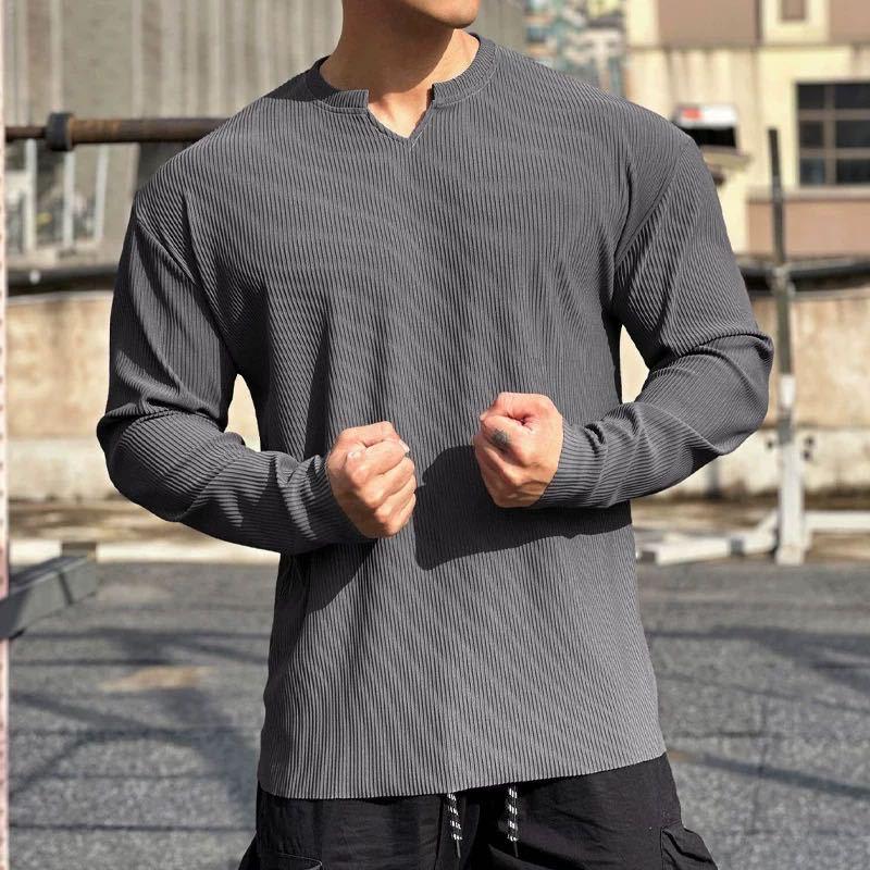 

280 г Мужской быстросохнущий топ для спортивных тренировок с длинным рукавом, свободного кроя, с круглым/V-образным вырезом XL