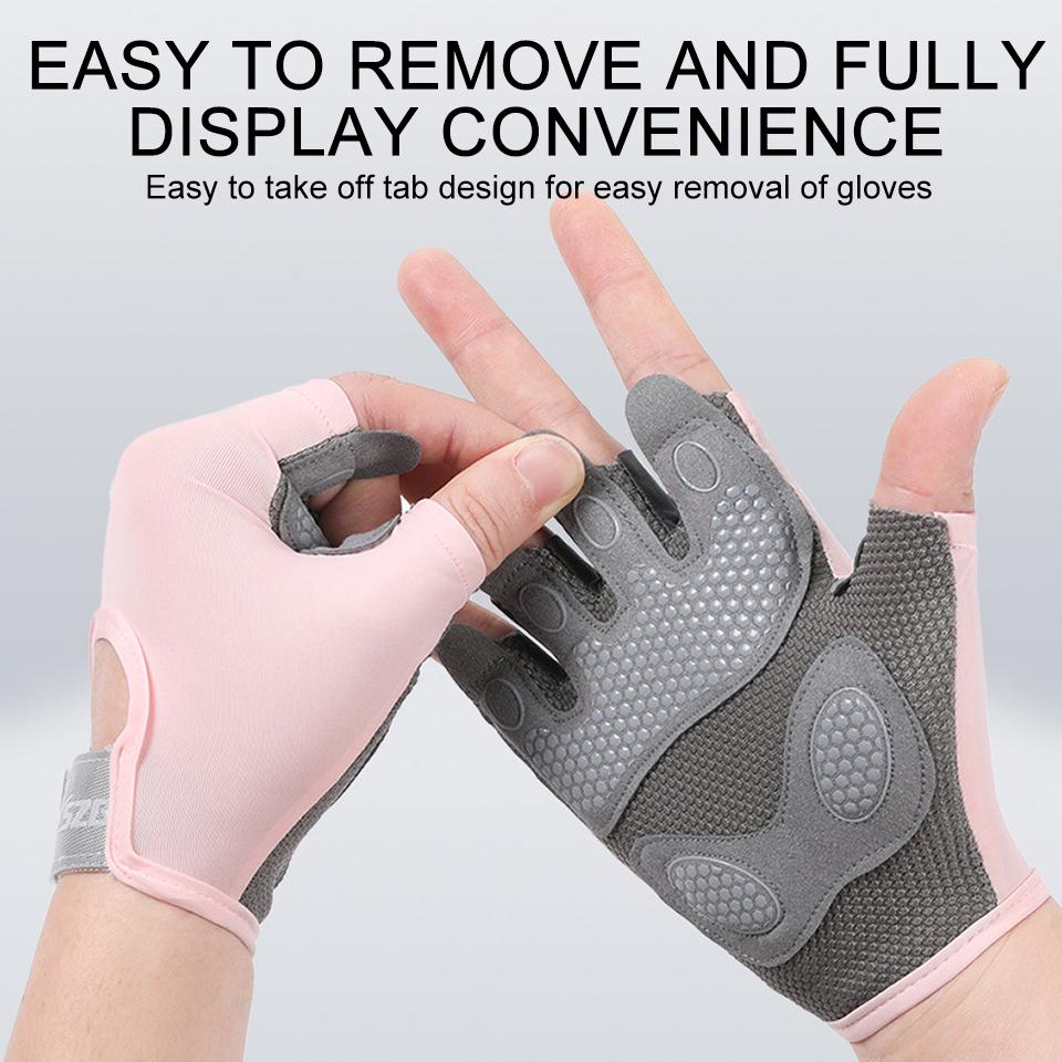 Gobygo Summer Half Finger Gloves Anti-Slip Breathable Shock-Absorbing Elastic Half Gloves Ladies Fitness Yoga Outdoor Cycling