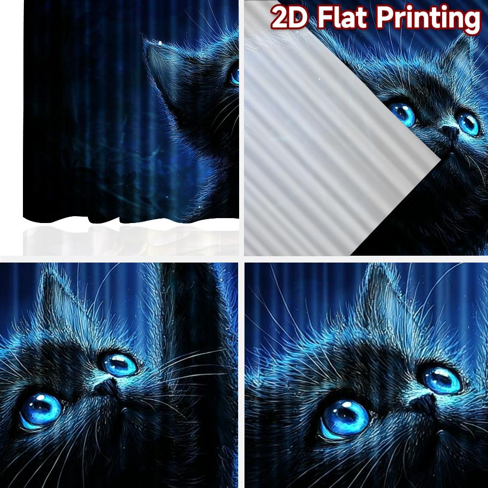 2D Flat Printing 2pcs Party Curtains Black Cat Reaching for Star Digital Printed Polyester Drapes Festive Curtains Use for