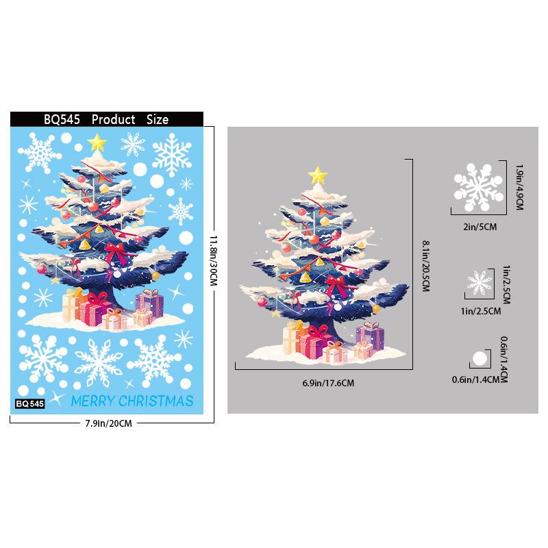 2/3/5PCS Christmas Electrostatic Window Clings Decor Set - Snowman Snowflake Tree Stickers For Glass Door Shop Display