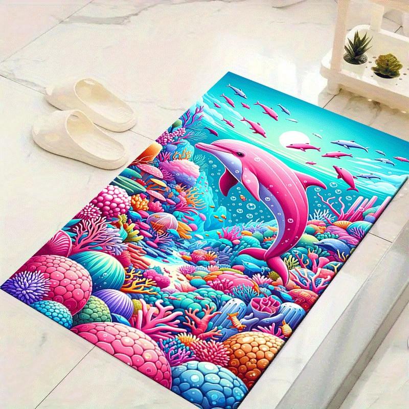 

1pc Pink lucky dolphin in the sea Print Design Area Rug - Soft, Anti-Slip, and Durable Gaming Room Decor for Bedroom 60cm by 90cm