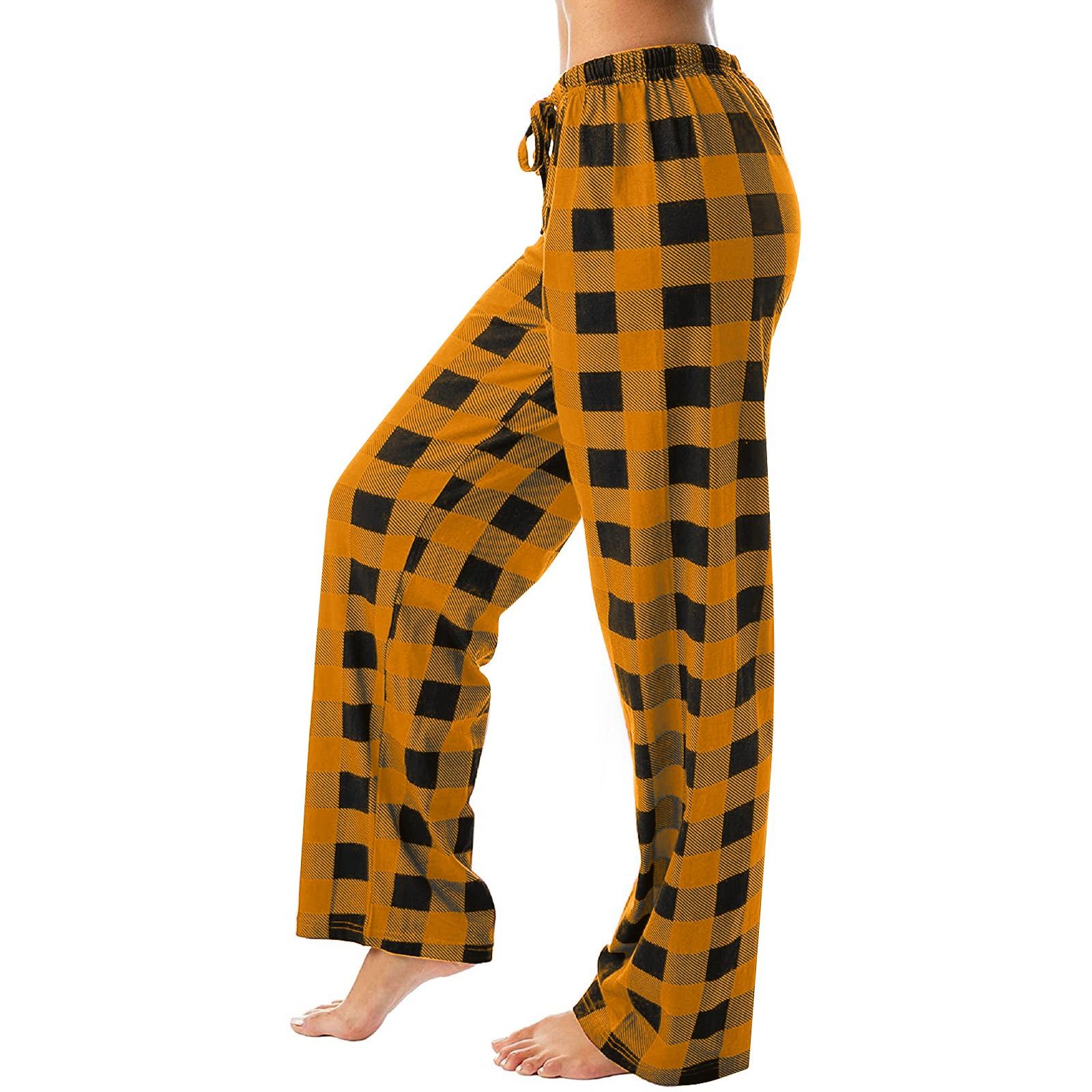 

Women Winter Plaid Printed Pants Full Length Long Trousers Sports Pants XXL помаранчевий