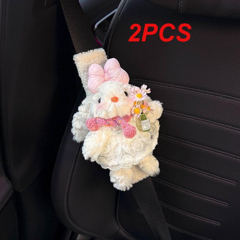2PCS Cute Rabbit Car Seat Belt Shoulder Pads, Anti-Abrasion Protection for Clothes, High-End Cute Couple in-Car Accessories