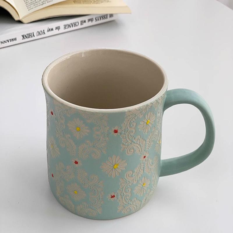 French Totem Embossed Glaze Craft Ceramic Western Restaurant Coffee Shop Mugs