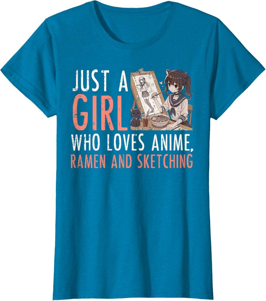 Anime Ramen Sketching Girl Graphic Tee Kawaii Drawing Lover Casual TShirt for Women