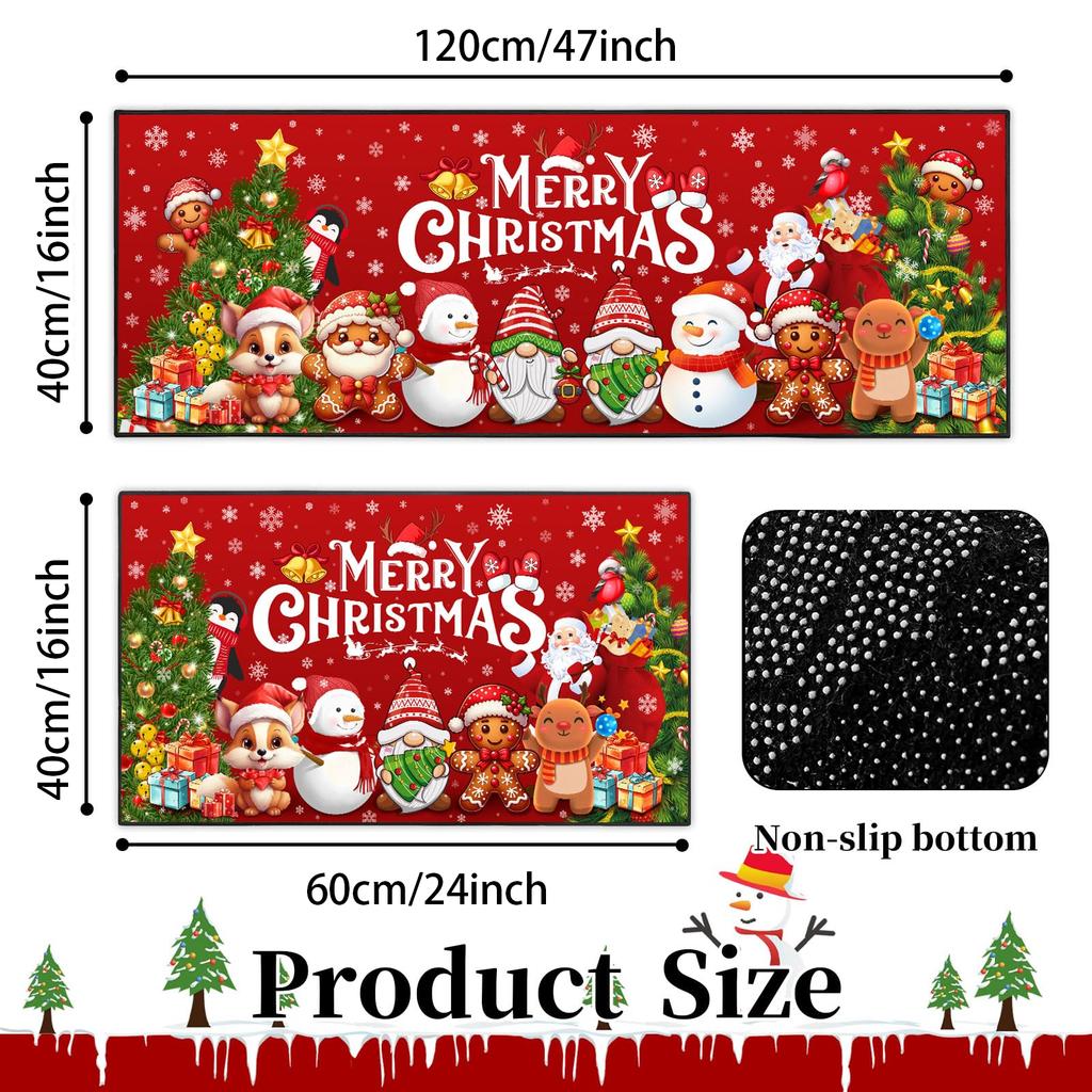 2-Piece Merry Christmas Kitchen Rug Set New Winter Holiday Kitchen Decor Floor Mat Porch Pathway Mat Non-Slip Home Decor